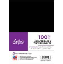 Crafters Companion 6X6 Card And Envelopes 100/Pkg - Black Cards White Envelopes