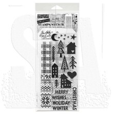 Tim Holtz Clear Stamps and Stencil Set - Festive Print THMM187